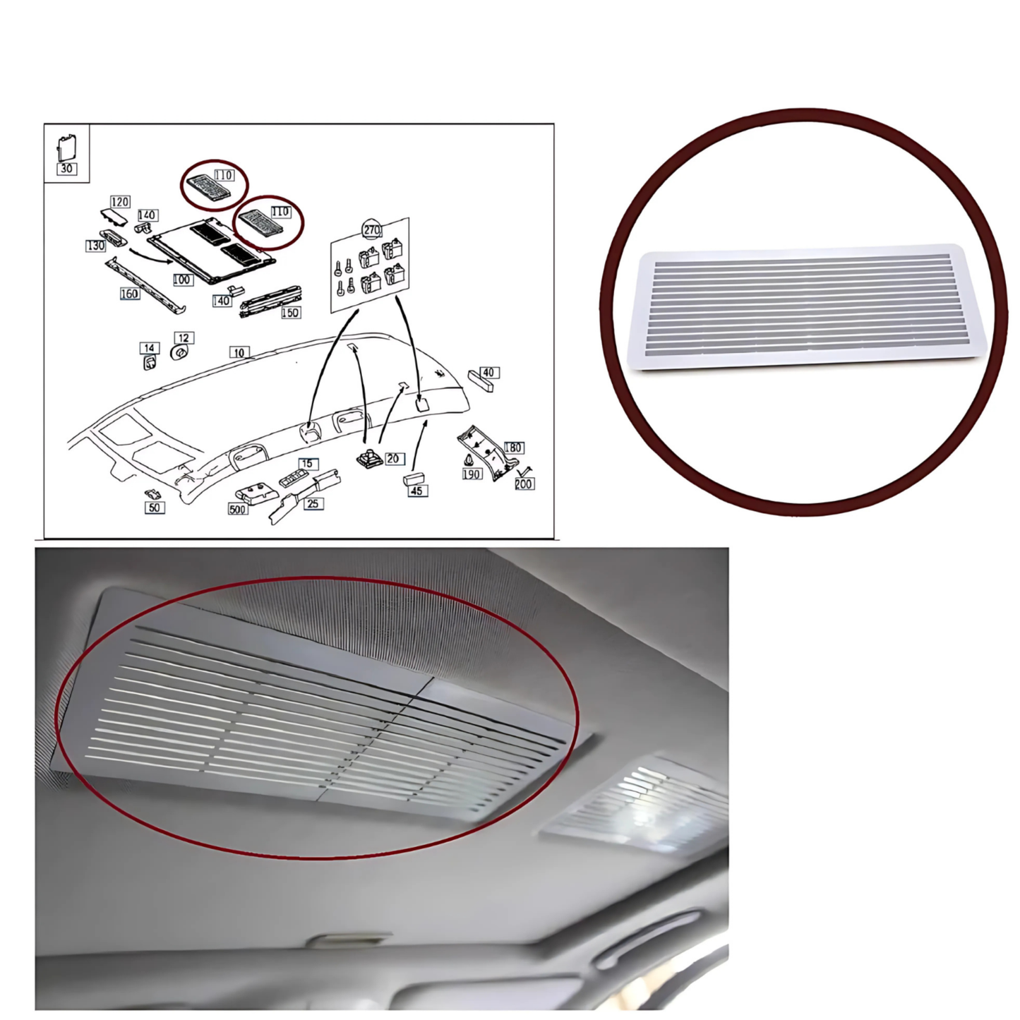 OMNIVALEA Schiebedach-Gitter Lüftungsgitter Grau OEM A2117840644 Mercedes W202 W203 W208 W209 W210 W211 W215 W219 W220 W240 W140